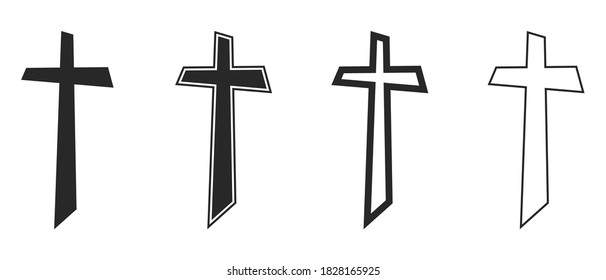 Set of Christian Cross icons. Vector Crosses icons isolated. Vector illustration. Various black religion Crosses.