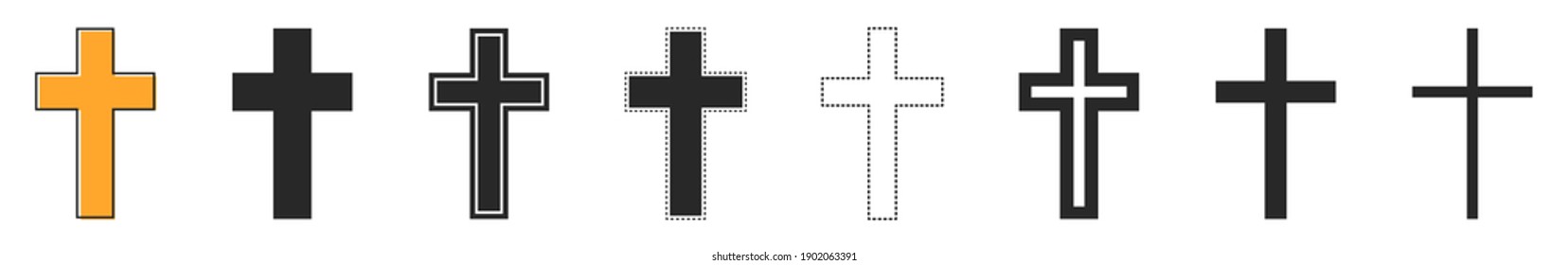 Set of Christian Cross icons. Vector Crosses icons isolated. Vector illustration. Various black religion Crosses.