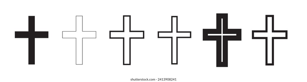 Satz von Christian Cross einzeln auf Weiß. Abstrakte Vektorgrafik-Bibelkreuz-Symbole einzeln. Vektorgrafik. Schwarze christliche Kreuze