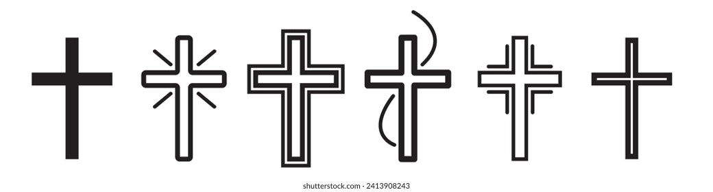 Set of Christian Cross isolated on white. Abstract vector bible cross icons isolated. Vector illustration. Collection black Christian Crosses