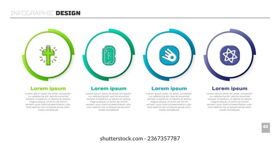 Set Christian cross, Magic runes, Comet falling down fast and Tarot cards. Business infographic template. Vector
