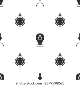 Set Christian cross on chain, Jewelry store and Pocket watch on seamless pattern. Vector