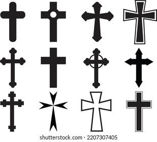 set of Christian Cross on white background. christian religious belief sign. christian cross symbol. flat style.