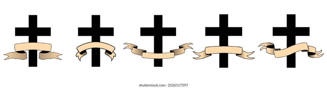 conjunto de cruz cristiana con cinta, Vector Jesucristo, símbolo religioso, Pascua, Bautizo. Espíritu Santo. Religioso. Invitación de Bautizo