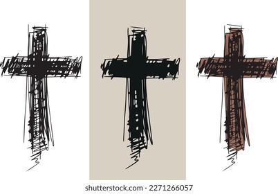 Set of Christian Cross. Vector illustration. Passion week. Isolated abstract vector icons.