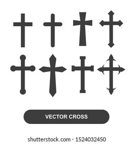 Set christian cross vector symbol flat and outline style on white background