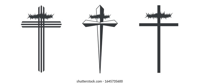 Set christian cross vector symbol flat isolated on white background