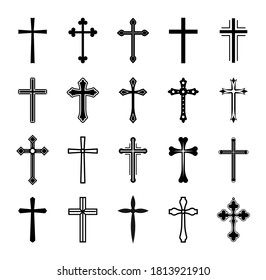 Set christian cross vector symbol flat and outline style