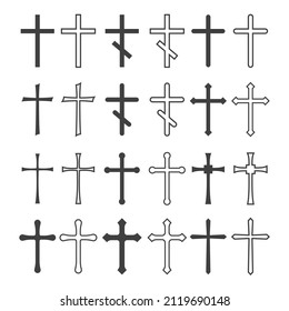 Set christian cross vector symbol flat and outline style