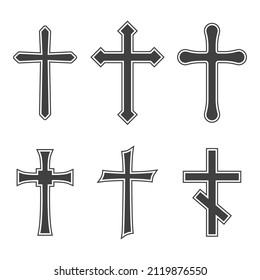 Set christian cross vector symbol flat and outline style