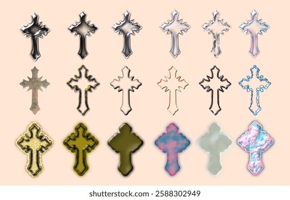 Set Christian cross vector symbol 3D graphic illustration with removable backgrounds to use individually, and separately. eps file. Gold cross illustration.