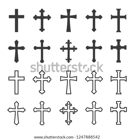 Set christian cross vector symbol flat and outline style