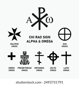 Set Christian Crosses Chi Rao, Sun, Celtic, Maltese , Greek Cross, Orthodox, Latin, Presbyterian 