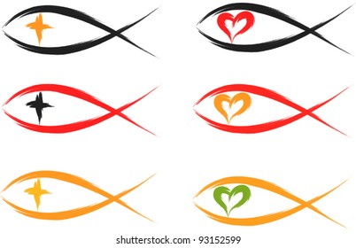 set of christian fish symbols