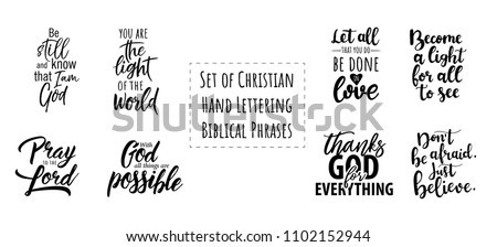 Set of Christian Hand Lettering Biblical phrases. Vector Biblical Calligraphy quotes