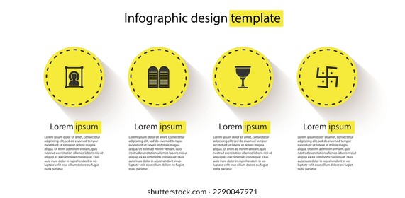Set Christian icon, The commandments, Holy grail or chalice and Hindu swastika. Business infographic template. Vector