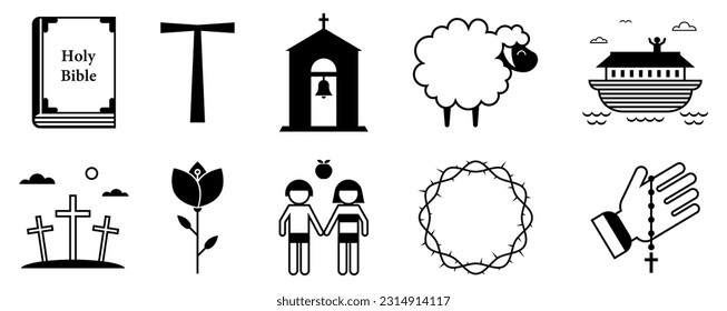 Set of Christian icons on white background