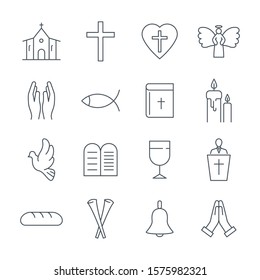 Set of Christian Line Icons on white background. Vector line set