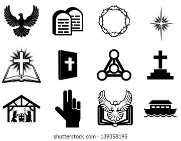 Set of Christian religious icons, signs and symbols