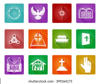 A set of Christian religious icons and symbols