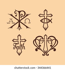 Set of christian symbols and logo