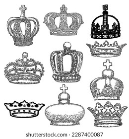 Set of Christian traditional crowns of Saint Mary, the mother of Jesus. Named Crown of twelve stars. The Crown of the Immaculate Conception, represent the twelve apostles. Book of Revelation reference