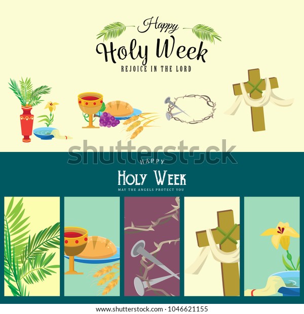 Set Christianity Holy Week Before Easter Stock Vector (Royalty Free