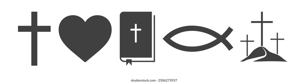 set of christianity icons on white background.