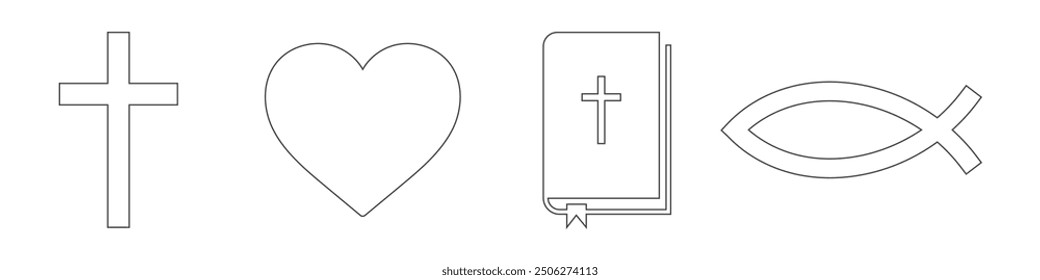 set of christianity icons on white background.