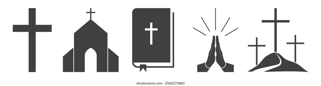 set of christianity icons on white background.