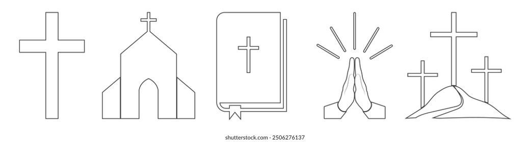set of christianity icons on white background.
