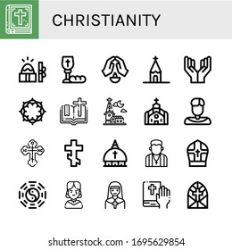 Set of christianity icons. Such as Bible, Easter, Communion, Prayer, Church, Crown of thorns, Priest, Orthodox cross, Vatican, Pastor, Pope, Taoism, Gothic , christianity icons