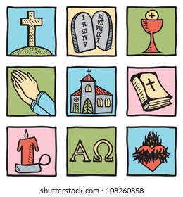 Set of christianity symbols - hand drawn illustration