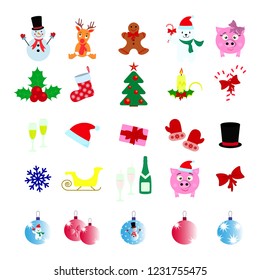 Set of Christmas 25 icons happy New Year