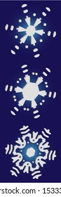 Set of christmas 3d snowflakes on blue background.  Effective concept accurate forms and colors. Vector illustration posters. White festive symbols of cold weather, snow, winter holidays.