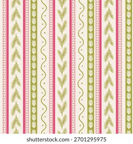 Conjunto de Natal abstrato mão desenhada vetor linhas, cheques e florals padrões sem costura, repetindo fundos. Para embrulhar papel, produtos de cozinha, têxteis, design de superfície, convites para festas
