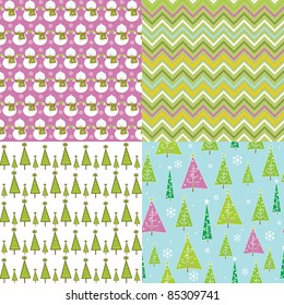 set of Christmas abstract seamless patterns