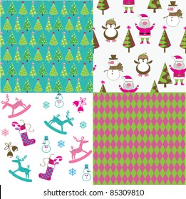 set of Christmas abstract seamless patterns