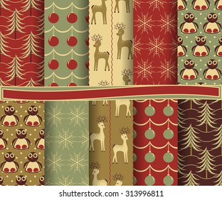 set of Christmas abstract vector paper with decorative shapes and design elements for scrapbook