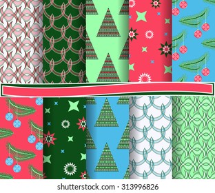 set of Christmas abstract vector paper with decorative shapes and design elements for scrapbook
