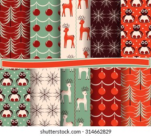 set of Christmas abstract vector paper with decorative shapes and design elements for scrapbook