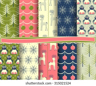 set of Christmas abstract vector paper with decorative shapes and design elements for scrapbook