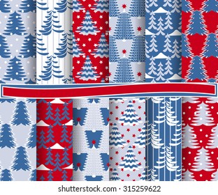 Set of Christmas abstract vector paper with Christmas trees for scrapbook