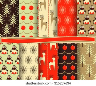 set of Christmas abstract vector paper with decorative shapes and design elements for scrapbook