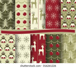 set of Christmas abstract vector paper with decorative shapes and design elements for scrapbook