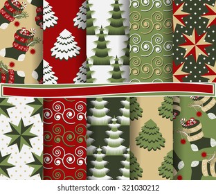 set of Christmas abstract vector paper with decorative shapes and design elements for scrapbook