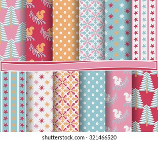 set of Christmas abstract vector paper with decorative shapes and design elements for scrapbook