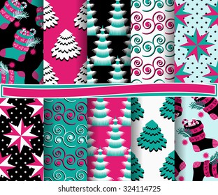 set of Christmas abstract vector paper with decorative shapes and design elements for scrapbook