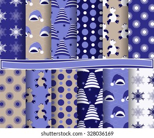 set of Christmas abstract vector paper with decorative shapes and design elements for scrapbook