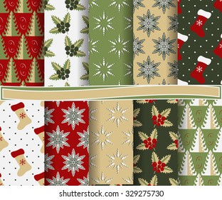 set of Christmas abstract vector paper with decorative shapes and design elements for scrapbook